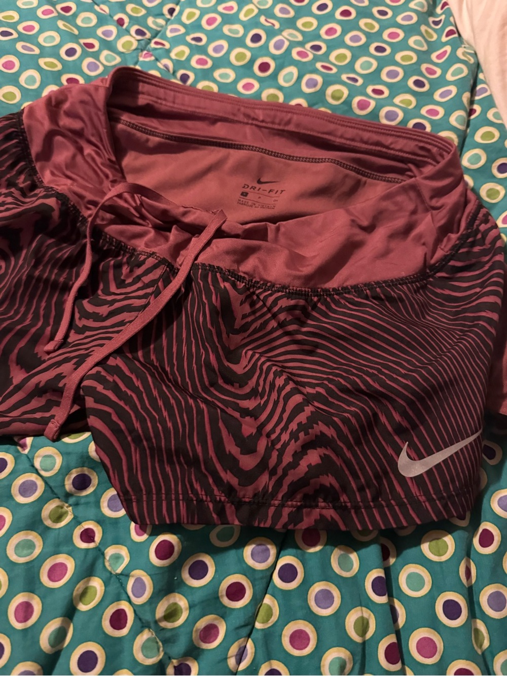 Nike Women's Maroon Patterned Dri-FIT Athletic Shorts